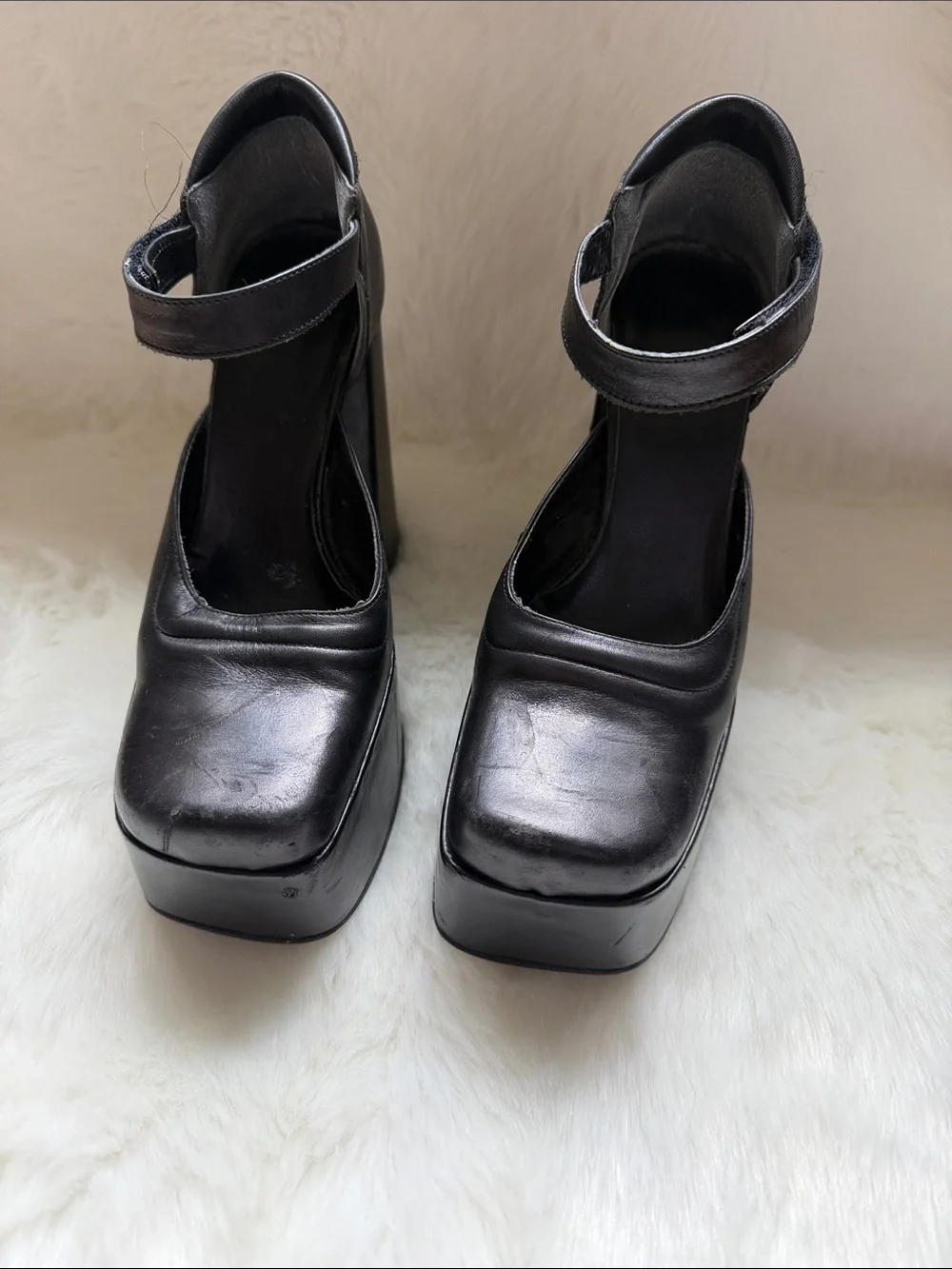 Vintage Black Platform Mary Jane Block Heels with Ankle Strap sz 5 Y2K - Picture 2 of 6
